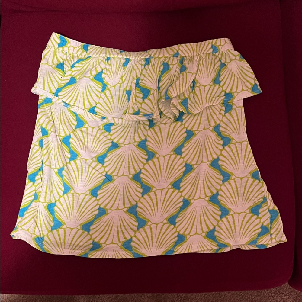 Crown & Ivy light Green and Blue Shell tube top with ruffle